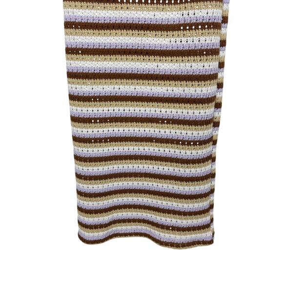 ASOS Crochet Maxi Dress Striped Size 4 White Brown Purple 70s Retro Cut Out - Picture 8 of 9